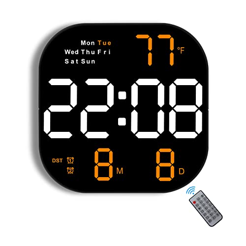 QZK LED Digital Wall Clock with Date, Day of Week, Temperature, and Alarm