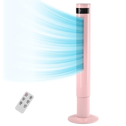 R.W.FLAME Tower Fan with Oscillation, Remote Control, 3 Wind Modes,Time Settings, Portable Bladeless Floor Fans for Home with Children/Pets/Elders(Pink, 43")