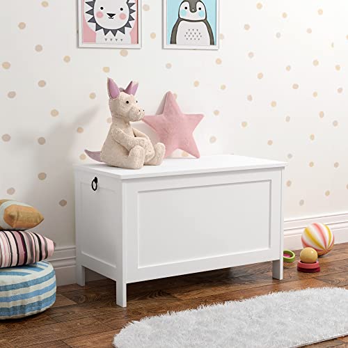 White Storage Chest Trunk with Safety Hinge & Bench