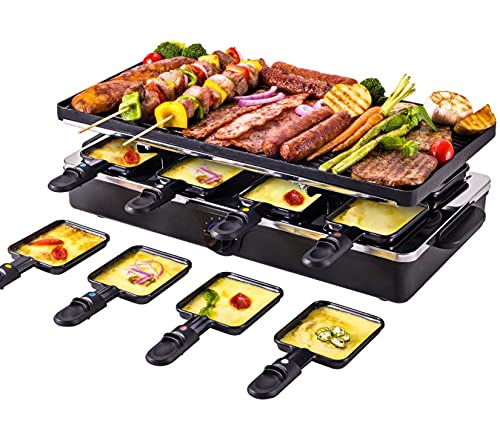 BEZIA Electric Raclette & Korean BBQ Grill with 8 Paddles and Spatulas