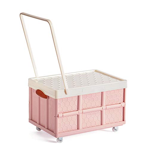 Radefasun Foldable Storage Bin with Lid & Removable Pull Rod (Pink, L)