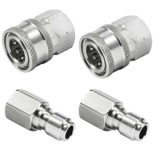 Raincovo Pressure Washer Quick Connect Fittings, 3/8 Inch Adapter Set, Stainless Steel, Female Thread, 4 Pieces