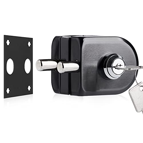 Ranbo 304 Stainless Steel Commercial-Home 10 mm -12 mm Glass Door Anti-Theft Security Lock， Double Swing Hinged Frameless Push Sliding Gate Lock with 3 Keys-Brushed Black(LE-30A)