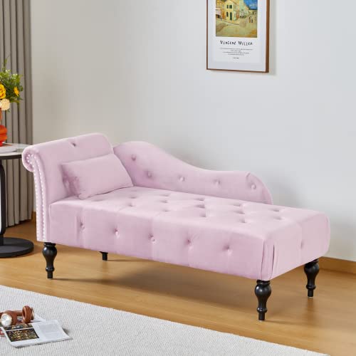 RARZOE Velvet Roll Arm Chaise Lounge Chair, Light Pink