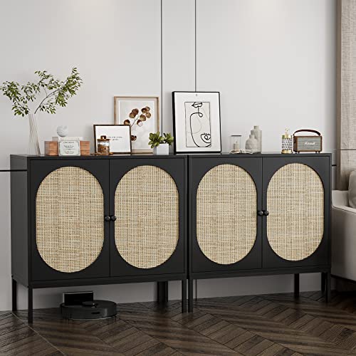 Rattan Accent Storage Cabinet with Handmade Natural Doors
