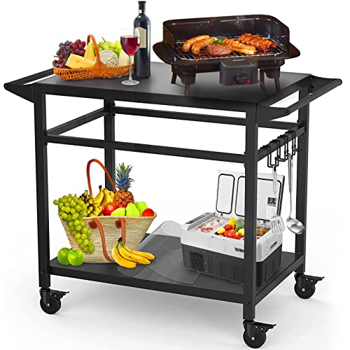 RAXSINYER Double-Shelf Movable Grill Table - Multifunctional Outdoor Kitchen Cart