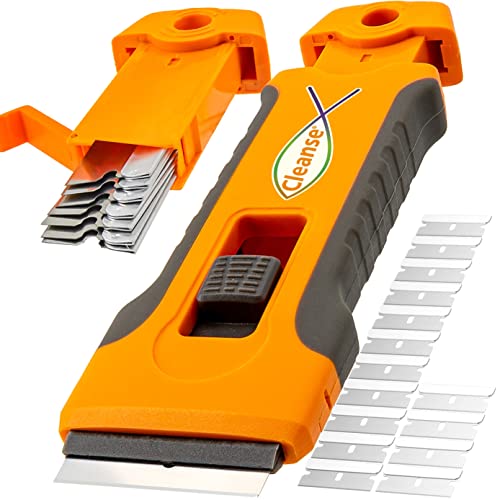 Razor Blade Scraper Tool: 15 Extra Blades, Easy Cleaning for Glass