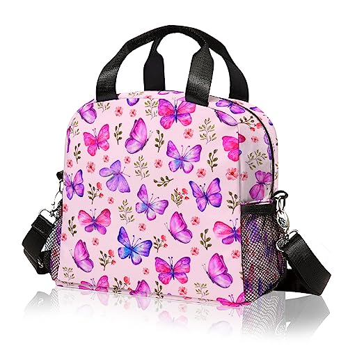 Rcekvoh Butterfly Insulated Lunch Bag: Waterproof, Freezable, Adjustable Strap