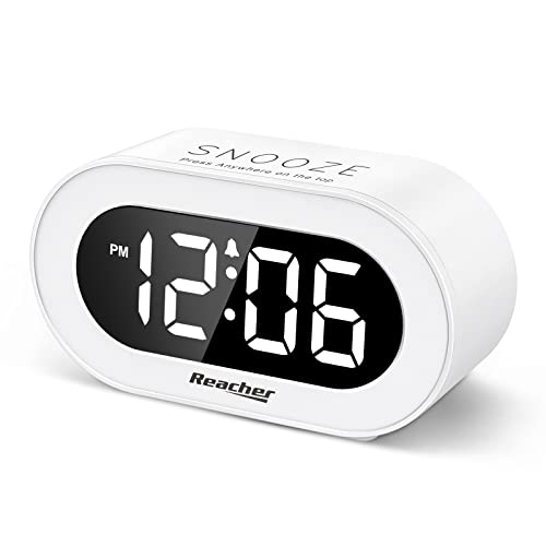 REACHER LED Digital Alarm Clock with Snooze, Dimmer & Adjustable Volume (White)
