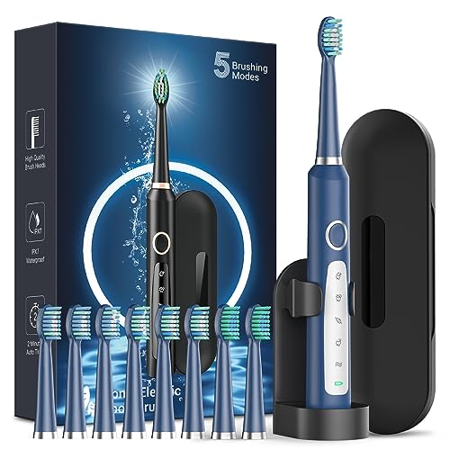 Rechargeable Electric Toothbrush with 8 Brush Heads & Travel Case