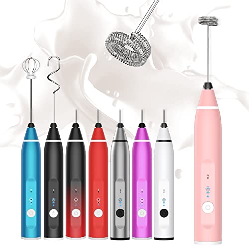 Rechargeable Handheld Electric Milk Frother with 3 Whisks and Adjustable Speed