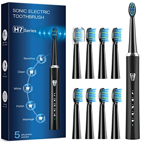 Rechargeable Sonic Toothbrush with 5 Brushing Modes and 8 Tooth Brush Replacement Head