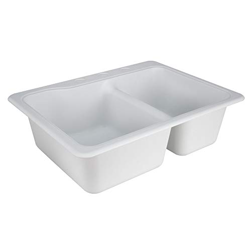 RecPro RV Sink | 25 x 19" Composite Sink | White or Granite Black | Hydrophobic Coating | Double Basin (White)