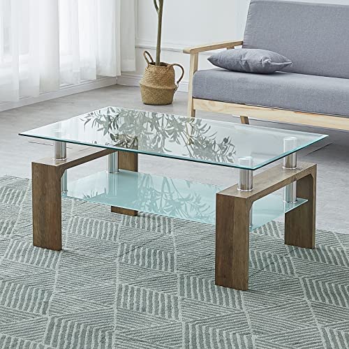 Rectangle Glass Coffee Table w/Tempered Glass Tabletop