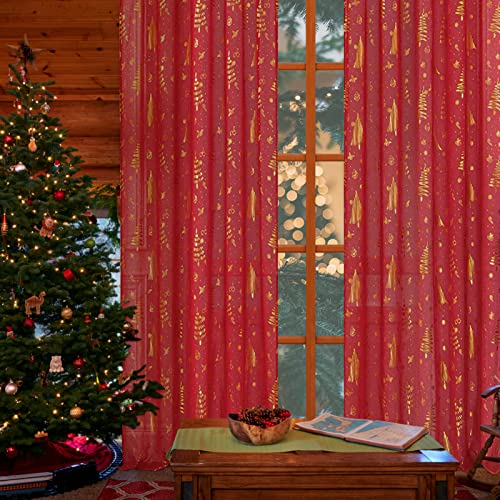 Red Christmas Sheer Curtains