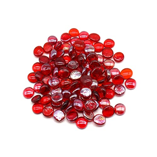 Galashield Red Flat Glass Marbles for Vases Glass Gems Beads Pebbles Vase  Filler (1 LB, Approx. 100 PCS)