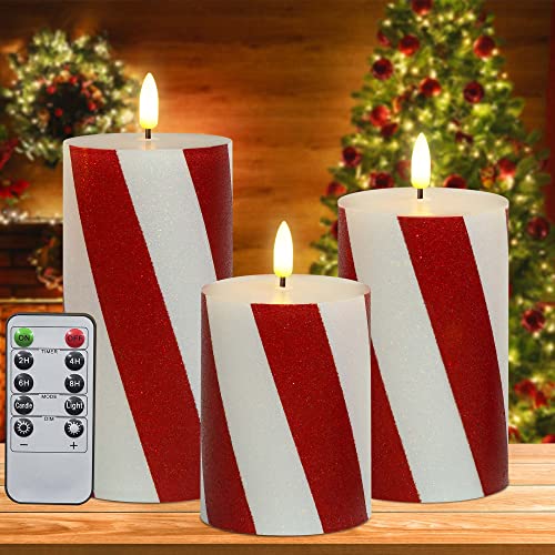Red Stripes Glitter LED Electric Candle Set of 3