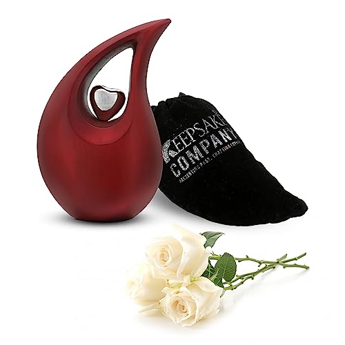 Red Tear Drop Medium Urns with Silver Heart