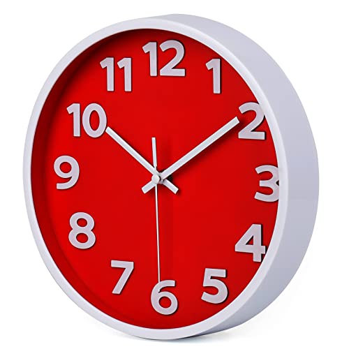 Red Wall Clock - Silent Non-Ticking - 10 Inch Battery Operated