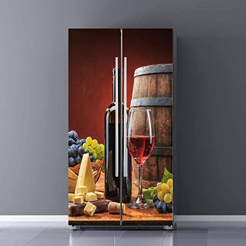 Red Wine Glass Bottle Refrigerator Wrap Set