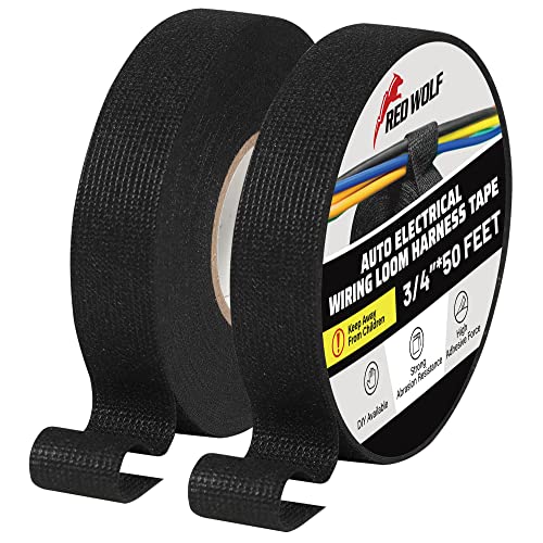RED WOLF Wire Harness Tape - High Temp Wiring Cable Loom Adhesive Fabric Tape
