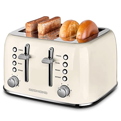 REDMOND Retro 4-Slice Stainless Steel Toaster, Cream White