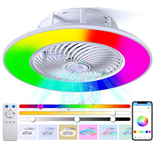 REDSTAR Ceiling Fans with RGB Lights 22 inch, Dimmable LED Color Changing Ceiling Fan Lights Enclosed Low Profile Ceiling Fan with Speaker, App & Remote Control, Adjustable Lighting