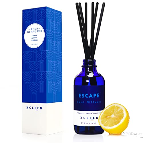 Reed Diffusers Set, 3.7 Oz Scent Diffuser, 6 Reed Diffuser Sticks, Home Fragrance Hyacinth, Peony & Citrus, Aromatherapy Oil Diffuser Reeds, More Masculine Scent, Bathroom & Office Decor 110ml Blue