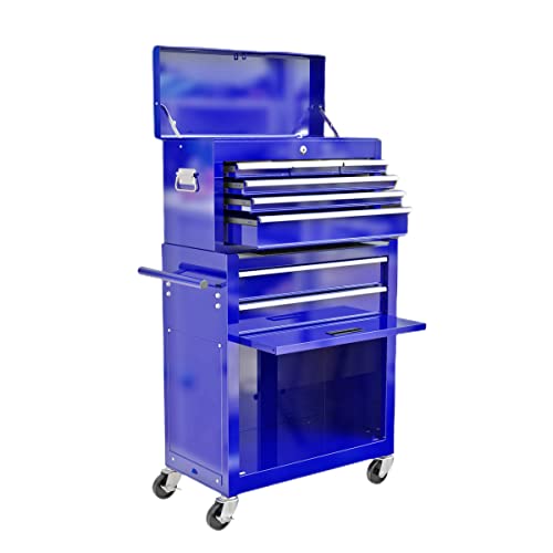 Blue 8-Drawer Rolling Metal Tool Chest Combo with Lock