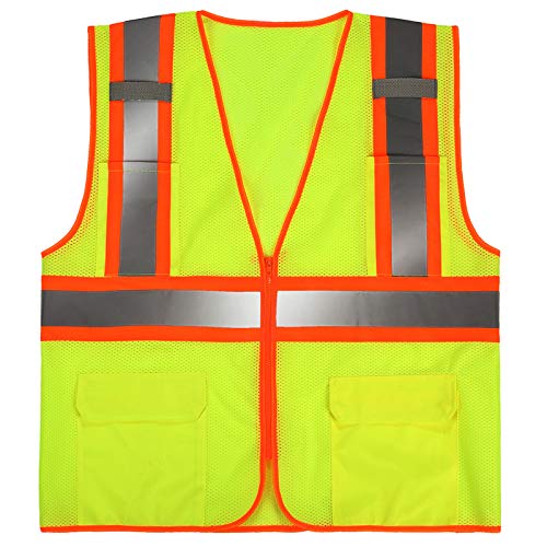 Reflective Safety Vest with Zipper and Pockets