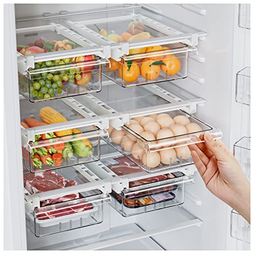  Smart Design Adjustable Sliding Drawer for Fridge Storage – Set  of 3, Medium, Holds up to 15 lbs. – Extendable Fridge Drawer Organizer for  Easy Organization and Storage – Made with
