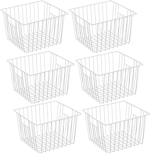 Deep Refrigerator Freezer Baskets, Large Household Wire Storage Basket Bins  Organizer with Handles for Kitchen, Pantry, Freezer, Cabinet, Closets,  Pearl White, Set of 2 