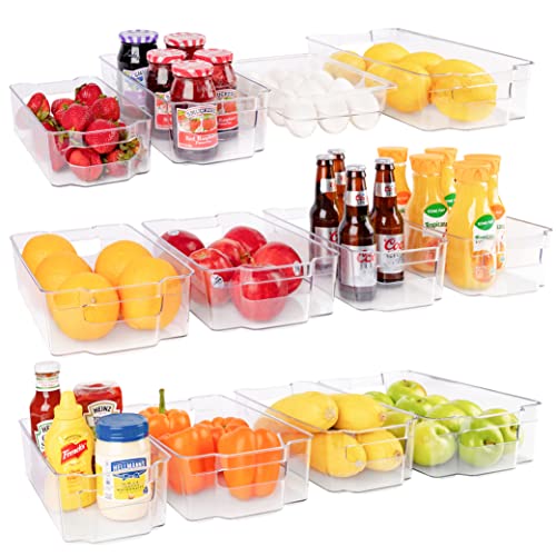 Refrigerator Organizer Bins - Clear Plastic, Stackable, Set of 12