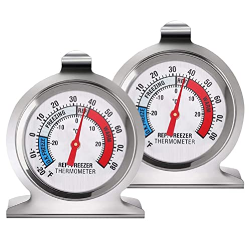 Refrigerator Thermometer, 2 Pack Fridge Thermometer Stainless Steel Freezer Thermometer with Red Indicator, Large Dial Thermometers for Freezers Monitoring Thermometer for Home, Kitchen, Restaurants