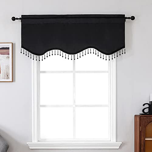 Regal Home Collections Black Scalloped Valance with Crystal Beads