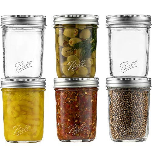 6-Pack - 16oz Glass Mason Jars with lids - Airtight Band + Marker
