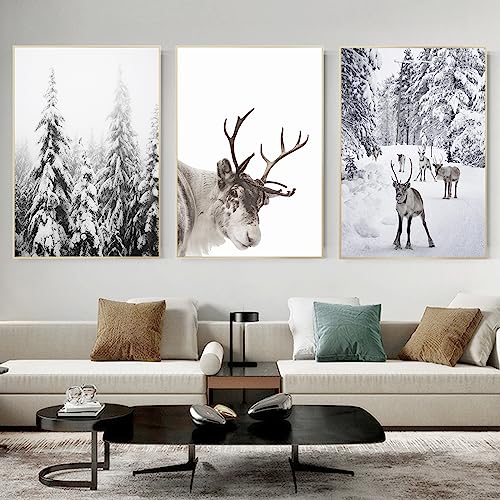 Reindeer Prints Winter Canvas Wall Art
