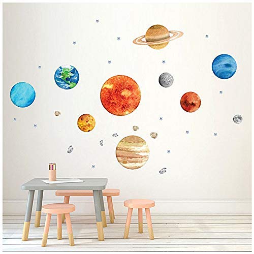 Removable Solar System Watercolor Space Wall Stickers