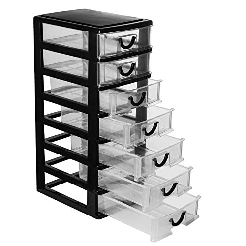 Rempry Small Plastic Drawer Organizer with 7 Clear Drawers - Black