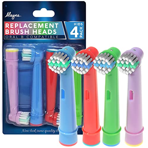 Replacement Toothbrush Heads for Oral B Braun Electric Toothbrush- 4 Pk of Kids Colorful Brush Heads Compatible with Oral-b- Soft Bristles, Small Heads, Fits Pro 1000, Action, Floss & More!