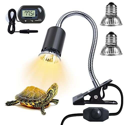 Reptile Heat Lamp Holder with Thermometer and 2 Heat Lamp Bulbs