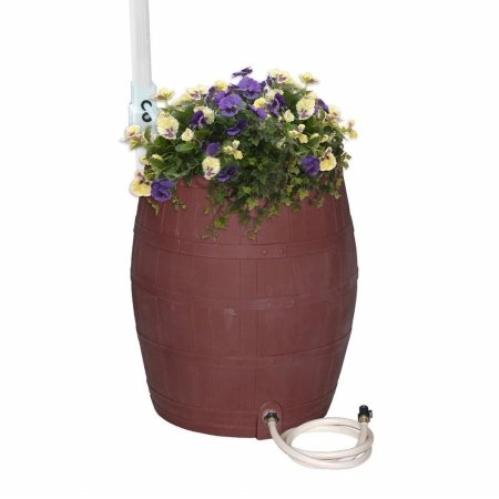 50-Gallon Whiskey Rain Barrel with Planter and Diverter - Brown