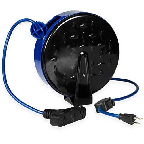 Retractable Extension Cord Reel with Breaker Switch and 3 Outlets