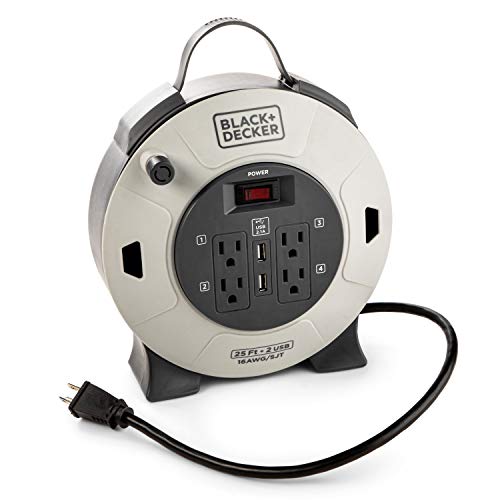Retractable Extension Cord Reel With Outlets and USB Ports