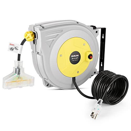 Retractable Extension Cord Reel with Triple Tap Outlets