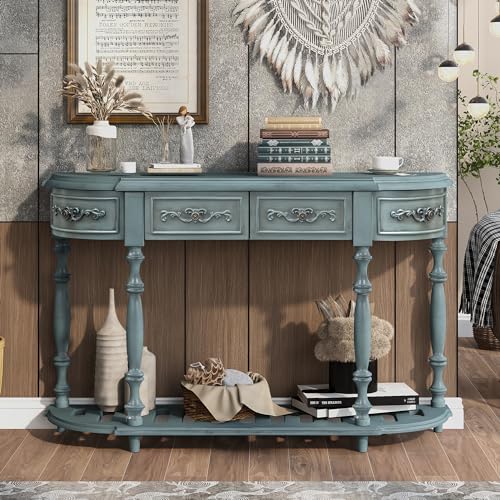 15 Best Blue Console Table For 2024 Storables   Retro Curved Console Table With Storage Drawers Antique Blue 51qU SQ7huL 