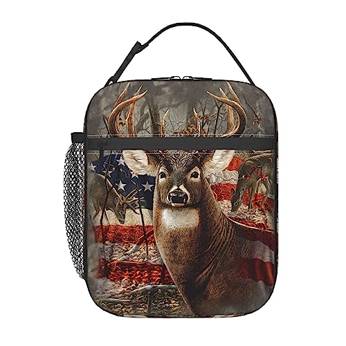 Retro Deer American Flag Lunch Box