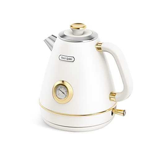 Retro Electric Kettle with Thermometer - Pearl White