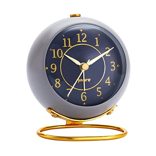 Retro Metal Desk Alarm Clock - Silent Non-Ticking Bedside Decor