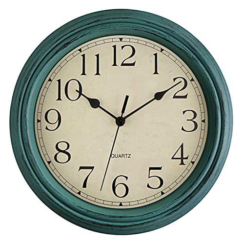 Retro Silent Non-Ticking Turquoise Wall Clock - Foxtop 12 inch
